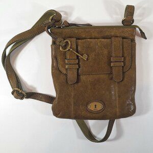 Fossil Carson Leather Crossbody Satchel Saddle Bag Purse Brown Tan